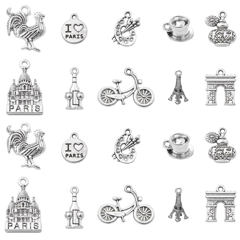 6678 100 Pcs 10 Styles Antique Style Paris France Themed Charms Coffee Cup